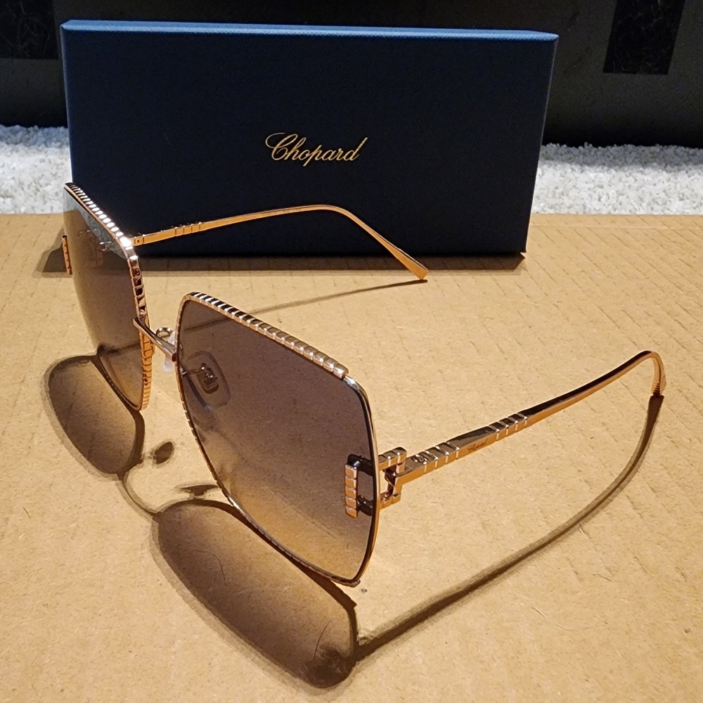 NEW Chopard Titanium Womens $685 Gradient Grey Sunglasses SCHG30M_8FC